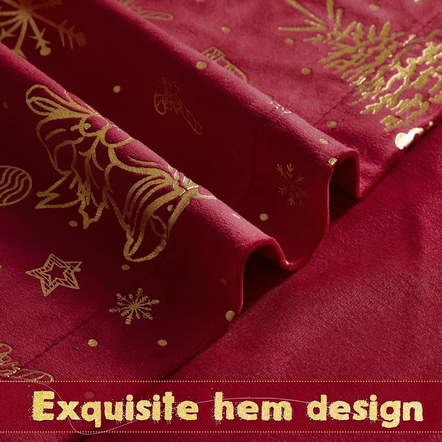 image:imageNICETOWN Black Velvet Blackout Curtains 96 inch Long 2 Panels3 Xmas Series Red
