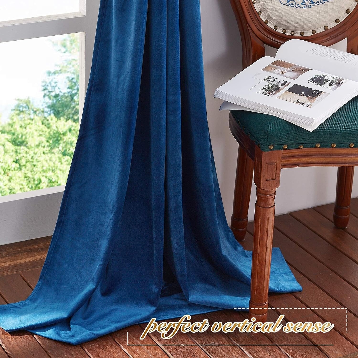 image:imageNICETOWN Black Velvet Blackout Curtains 96 inch Long 2 PanelsBlue Series Blue