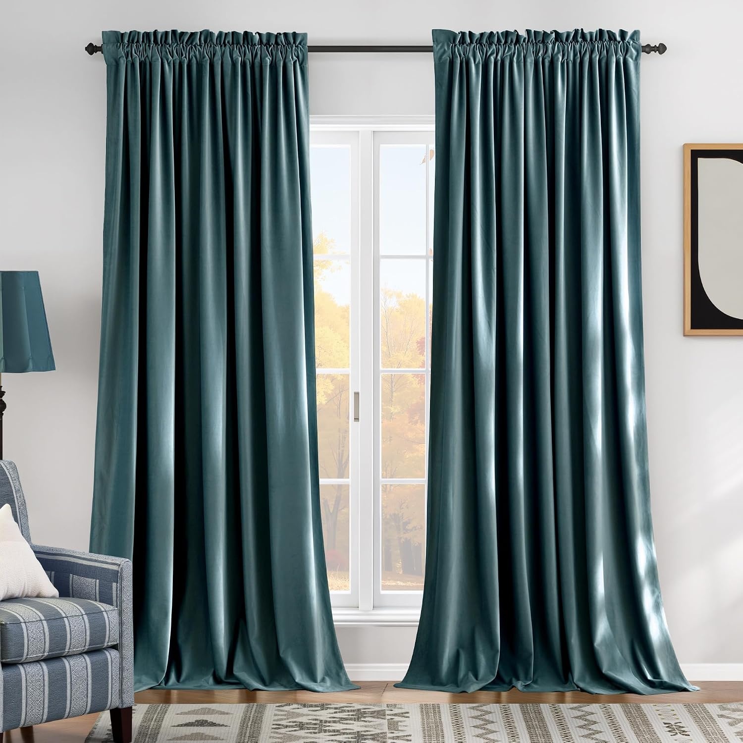 image:imageNICETOWN Black Velvet Blackout Curtains 96 inch Long 2 PanelsBlue Series Greyish Blue