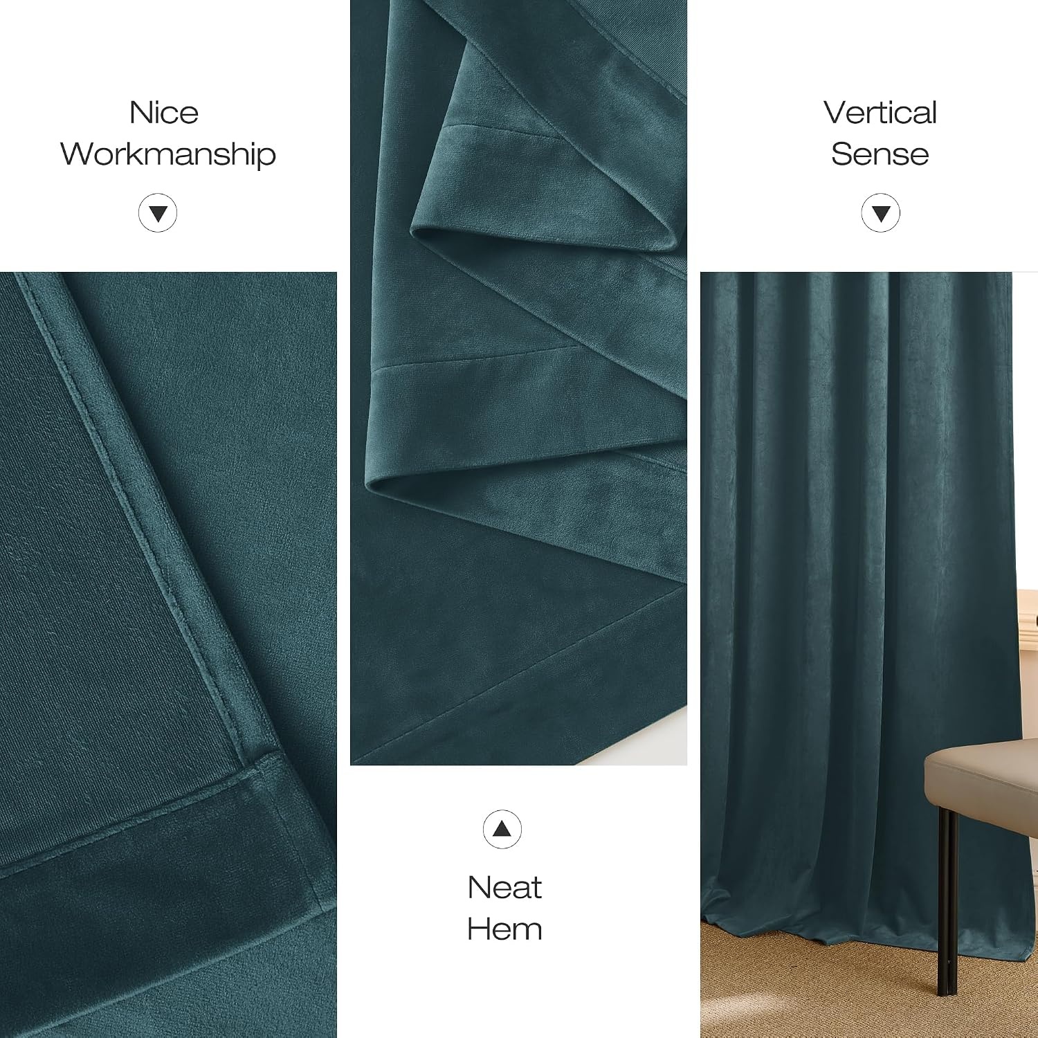 image:imageNICETOWN Black Velvet Blackout Curtains 96 inch Long 2 PanelsBlue Series Greyish Blue