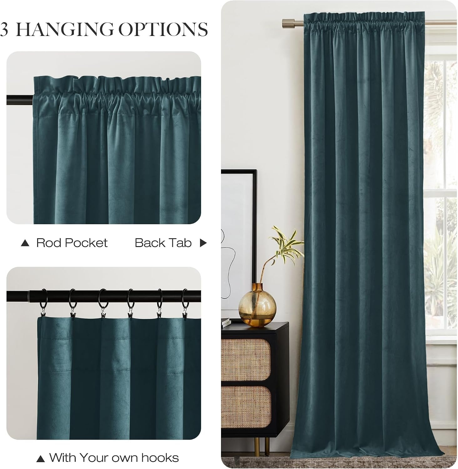 image:imageNICETOWN Black Velvet Blackout Curtains 96 inch Long 2 PanelsBlue Series Greyish Blue