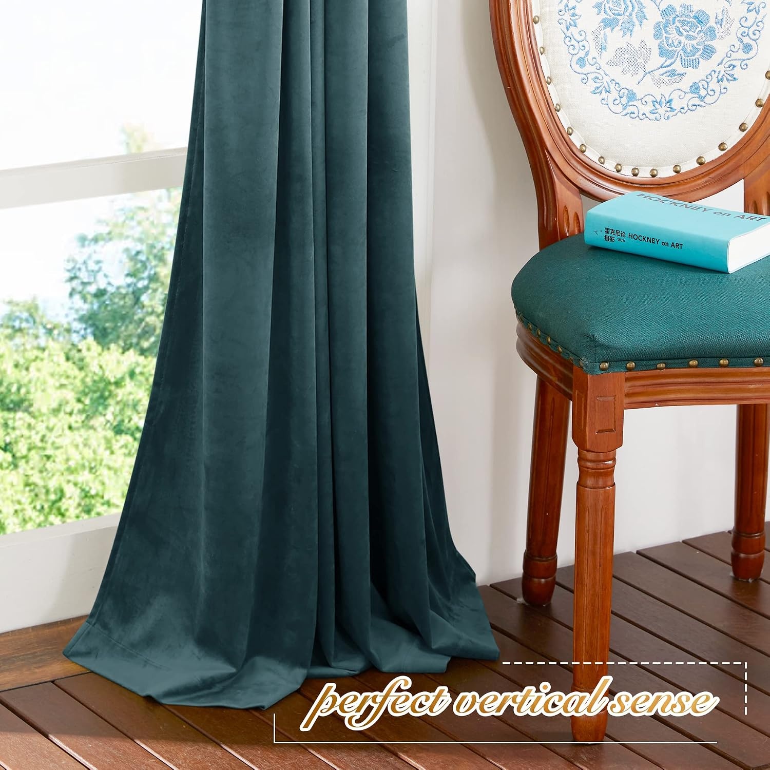 image:imageNICETOWN Black Velvet Blackout Curtains 96 inch Long 2 PanelsBlue Series Greyish Blue