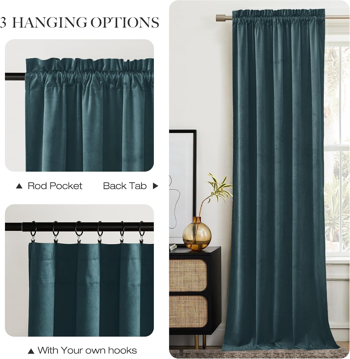 image:imageNICETOWN Black Velvet Blackout Curtains 96 inch Long 2 PanelsBlue Series Greyish Blue