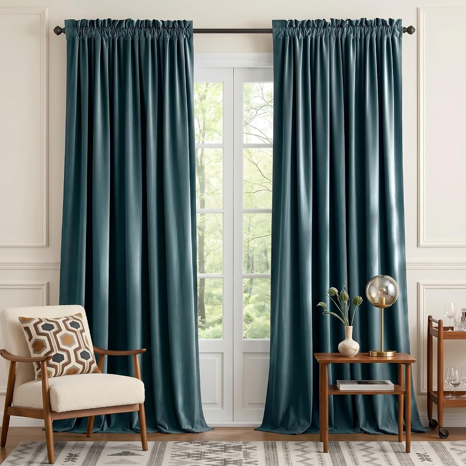 image:imageNICETOWN Black Velvet Blackout Curtains 96 inch Long 2 PanelsBlue Series Greyish Blue