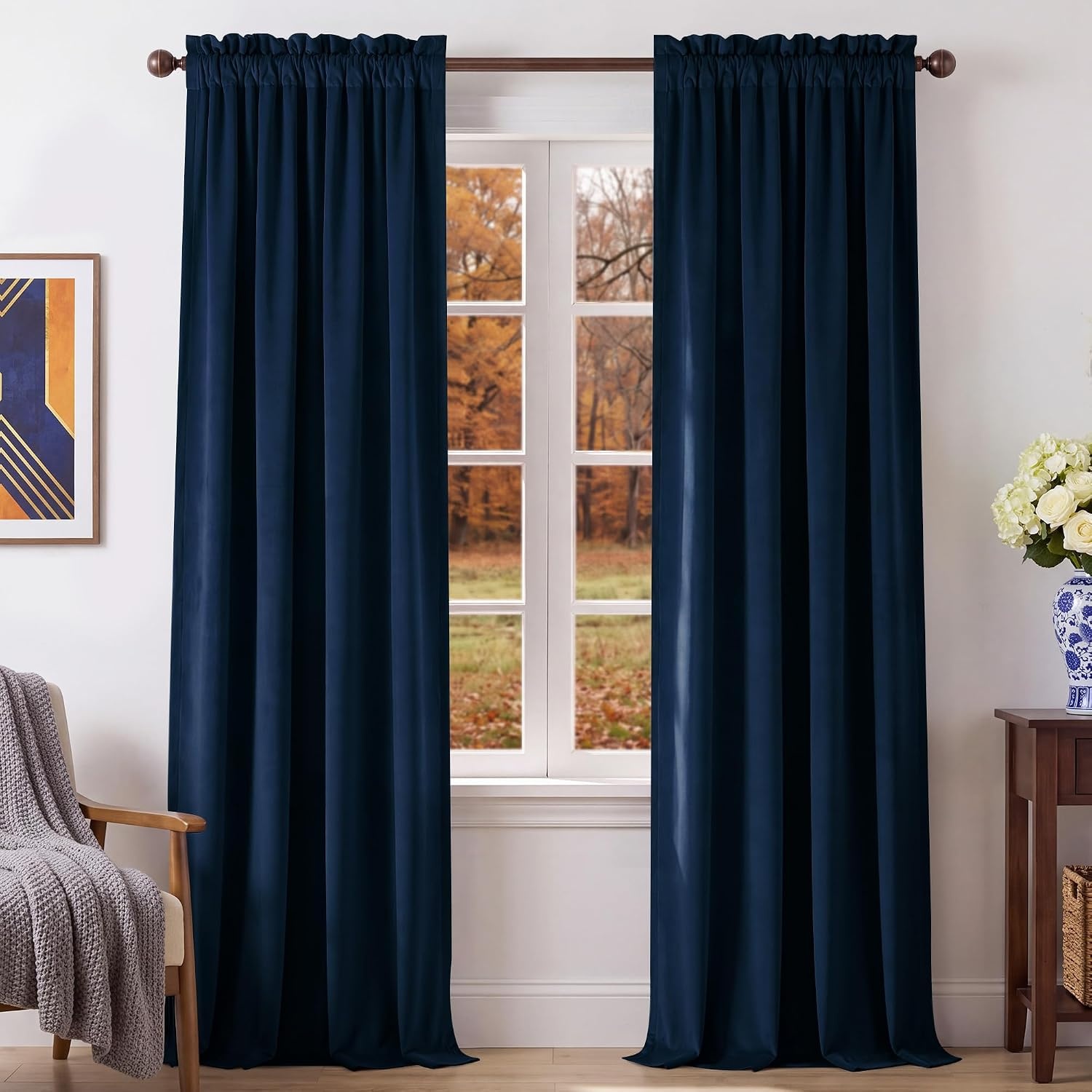 image:imageNICETOWN Black Velvet Blackout Curtains 96 inch Long 2 PanelsBlue Series Navy Blue