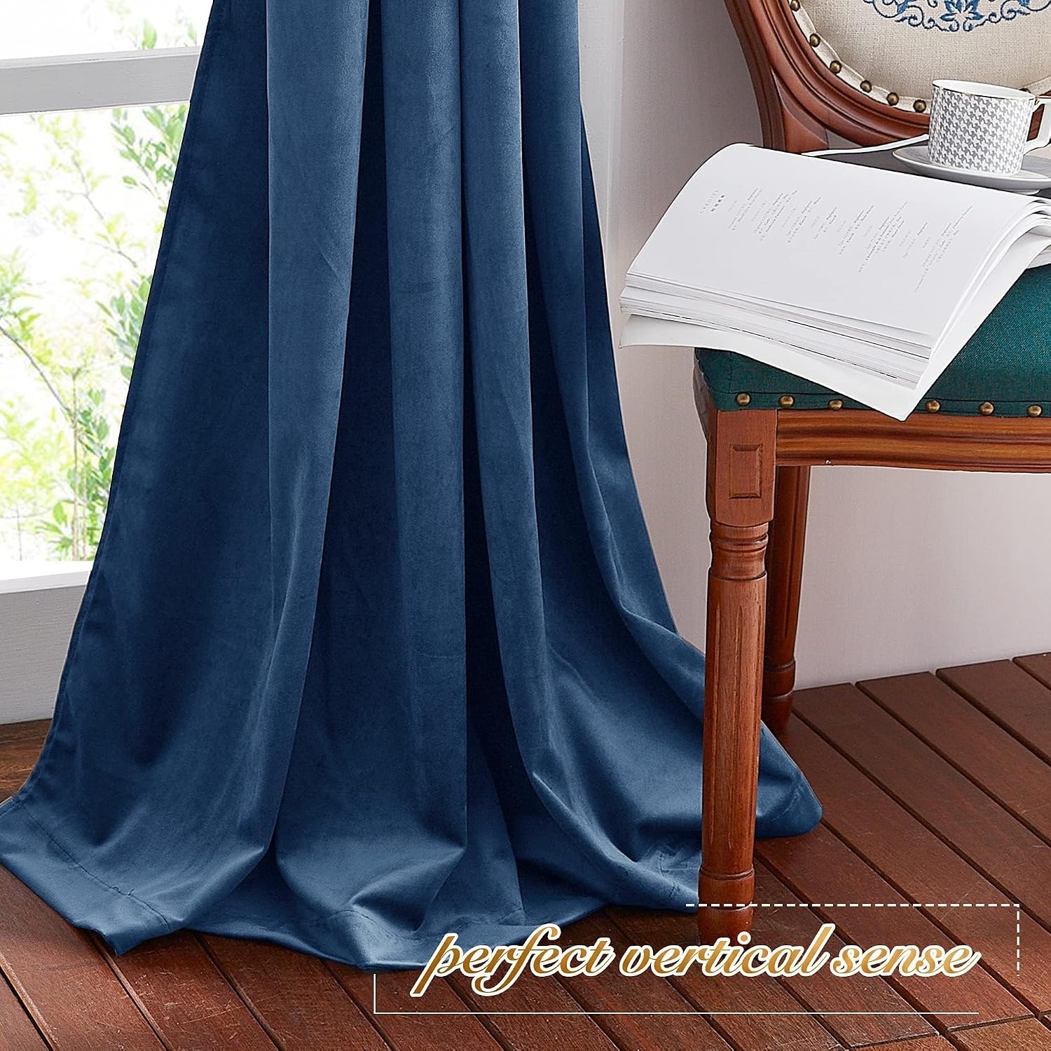 image:imageNICETOWN Black Velvet Blackout Curtains 96 inch Long 2 PanelsBlue Series Navy Blue