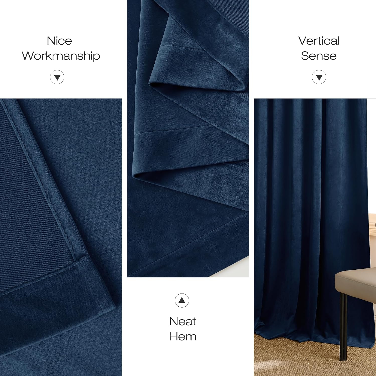 image:imageNICETOWN Black Velvet Blackout Curtains 96 inch Long 2 PanelsBlue Series Navy Blue