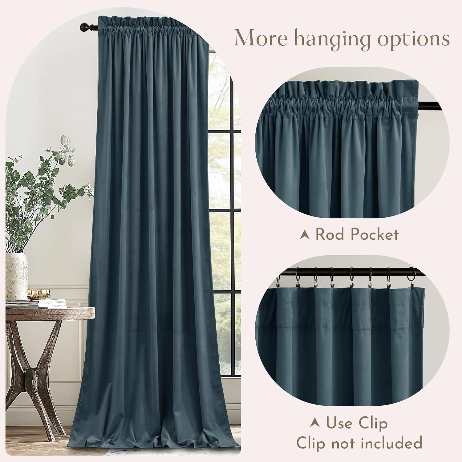 image:imageNICETOWN Black Velvet Blackout Curtains 96 inch Long 2 PanelsBlue Series Slate Blue