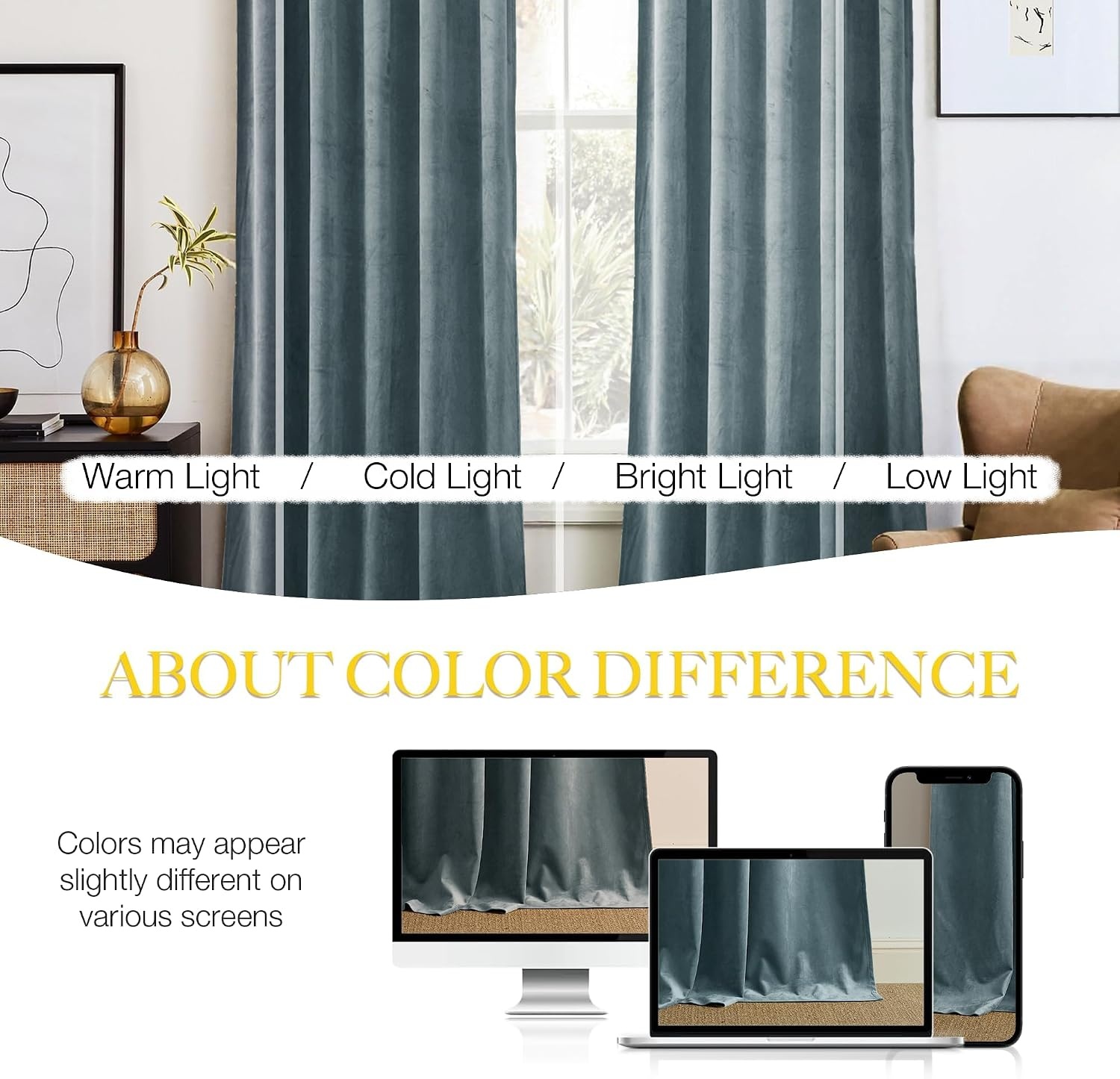 image:imageNICETOWN Black Velvet Blackout Curtains 96 inch Long 2 PanelsBlue Series Stone Blue