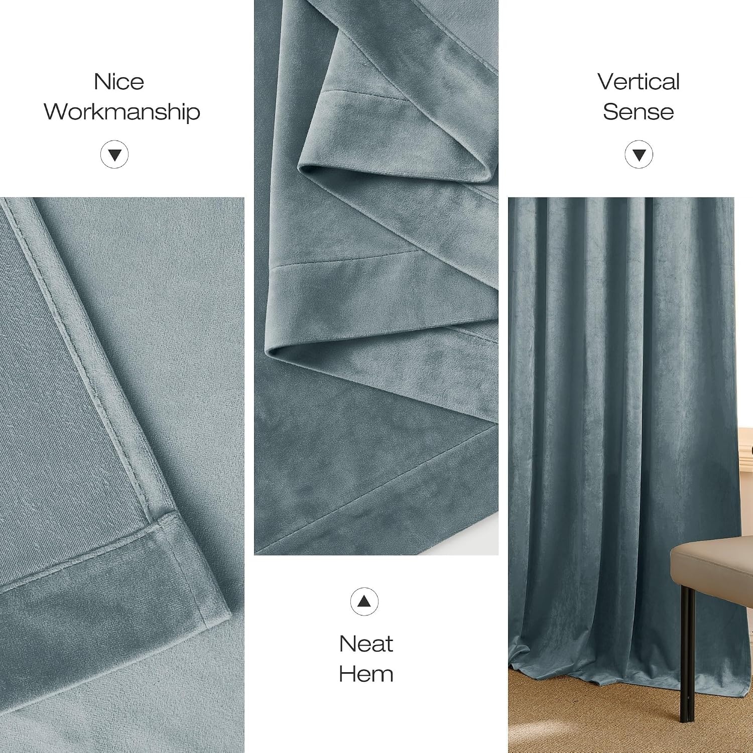 image:imageNICETOWN Black Velvet Blackout Curtains 96 inch Long 2 PanelsBlue Series Stone Blue