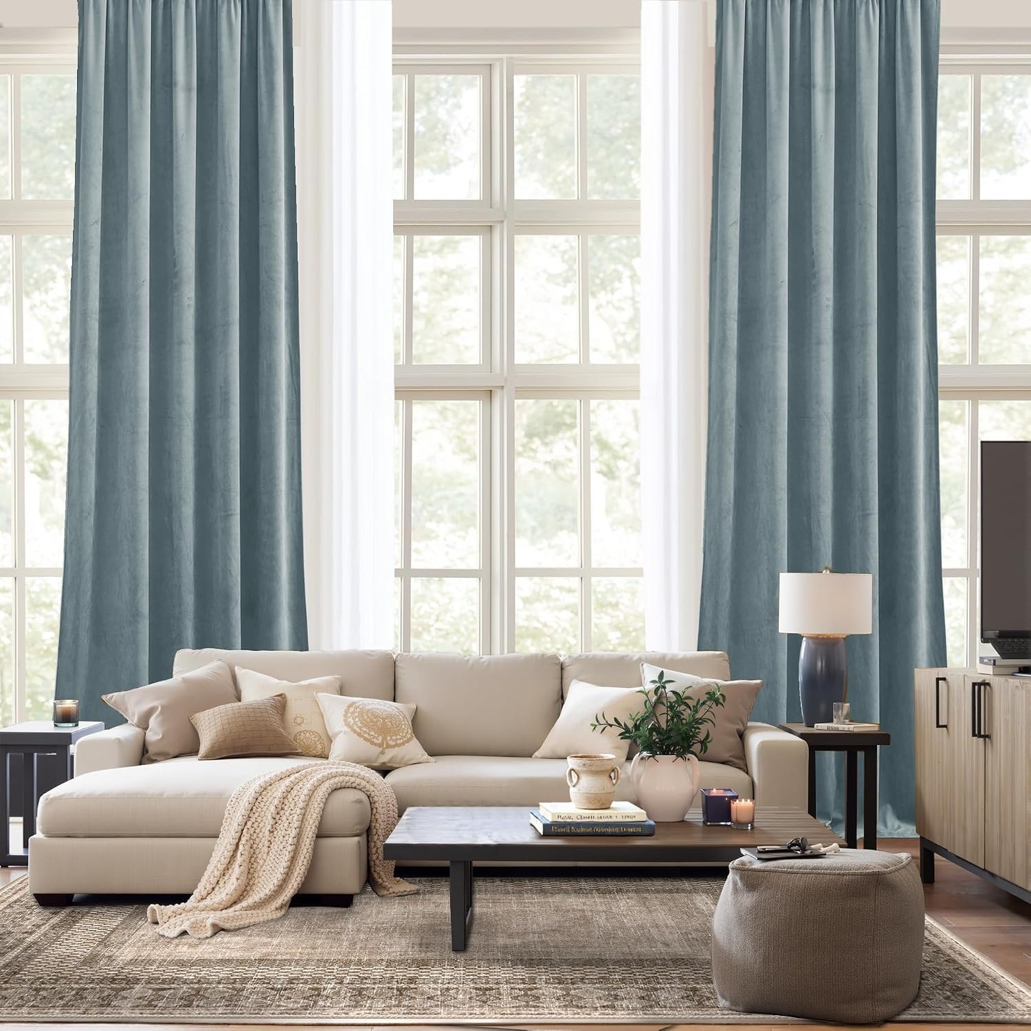 image:imageNICETOWN Black Velvet Blackout Curtains 96 inch Long 2 PanelsBlue Series Stone Blue