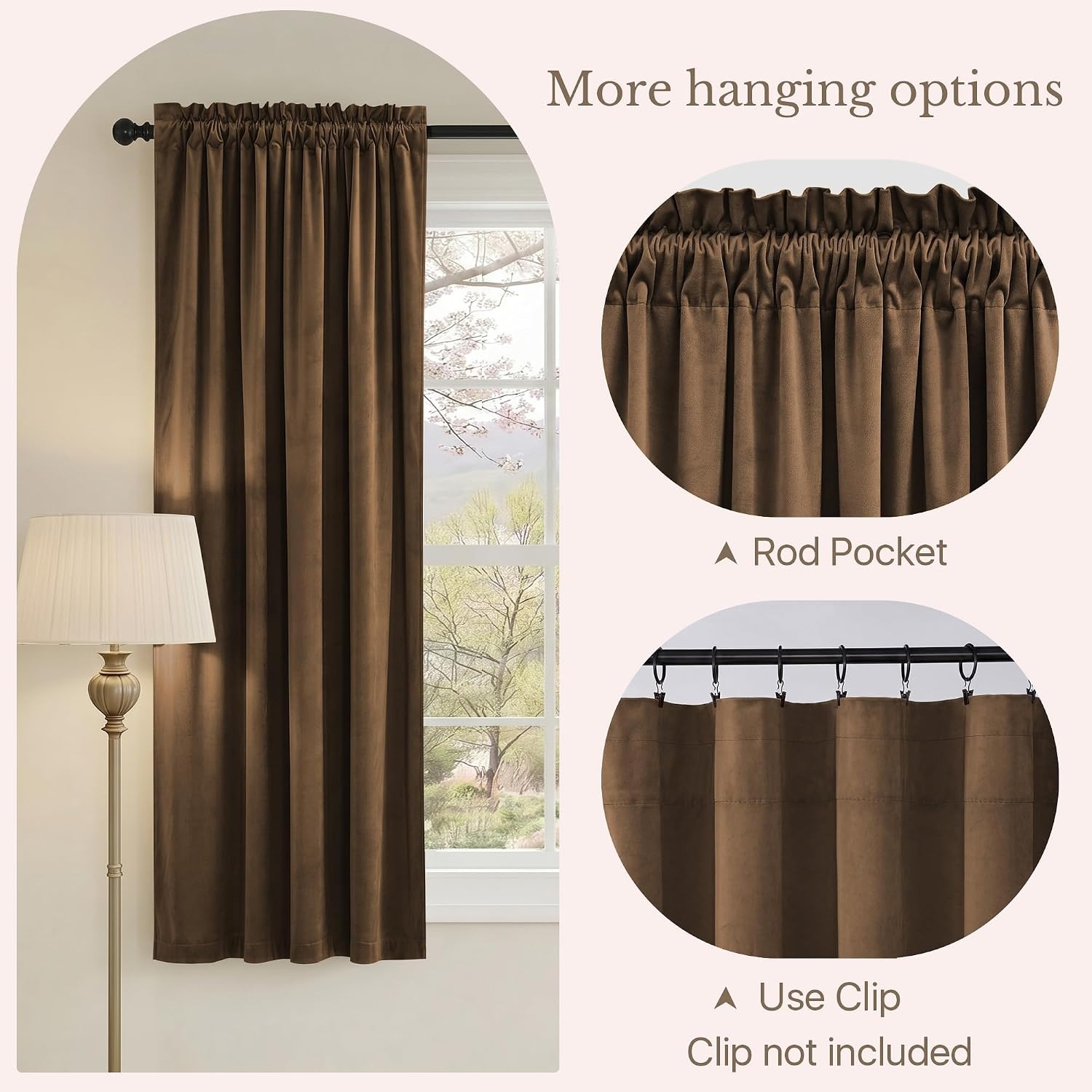 image:imageNICETOWN Black Velvet Blackout Curtains 96 inch Long 2 PanelsBrown Series Brown
