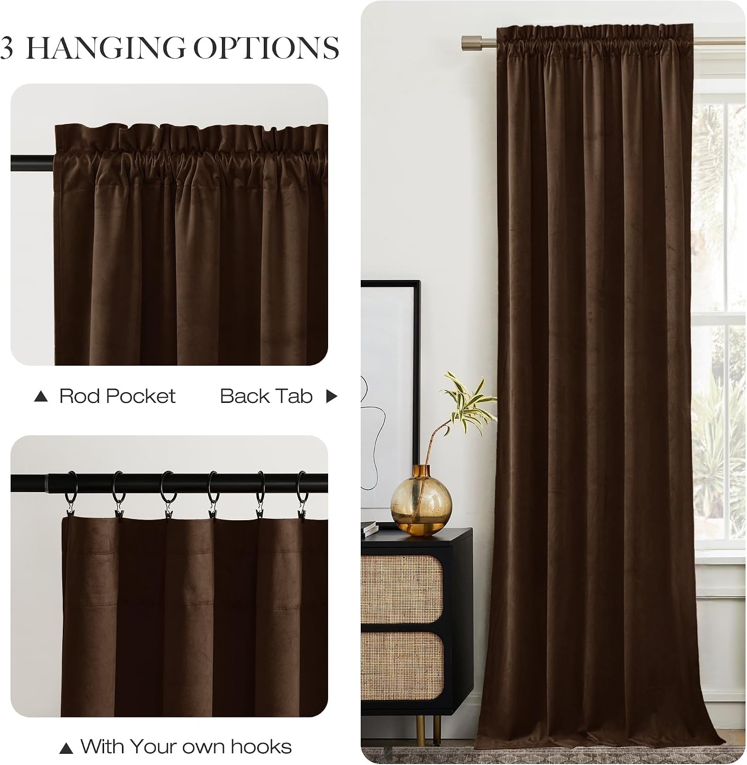 image:imageNICETOWN Black Velvet Blackout Curtains 96 inch Long 2 PanelsBrown Series Brown
