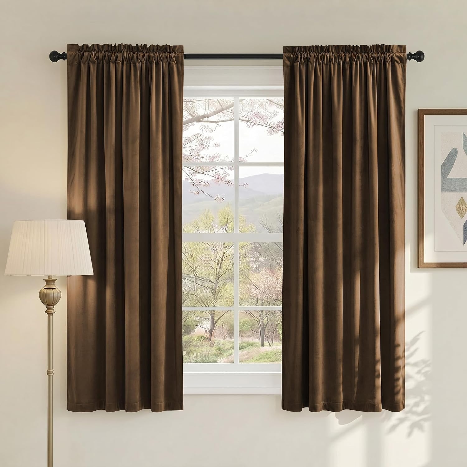 image:imageNICETOWN Black Velvet Blackout Curtains 96 inch Long 2 PanelsBrown Series Brown
