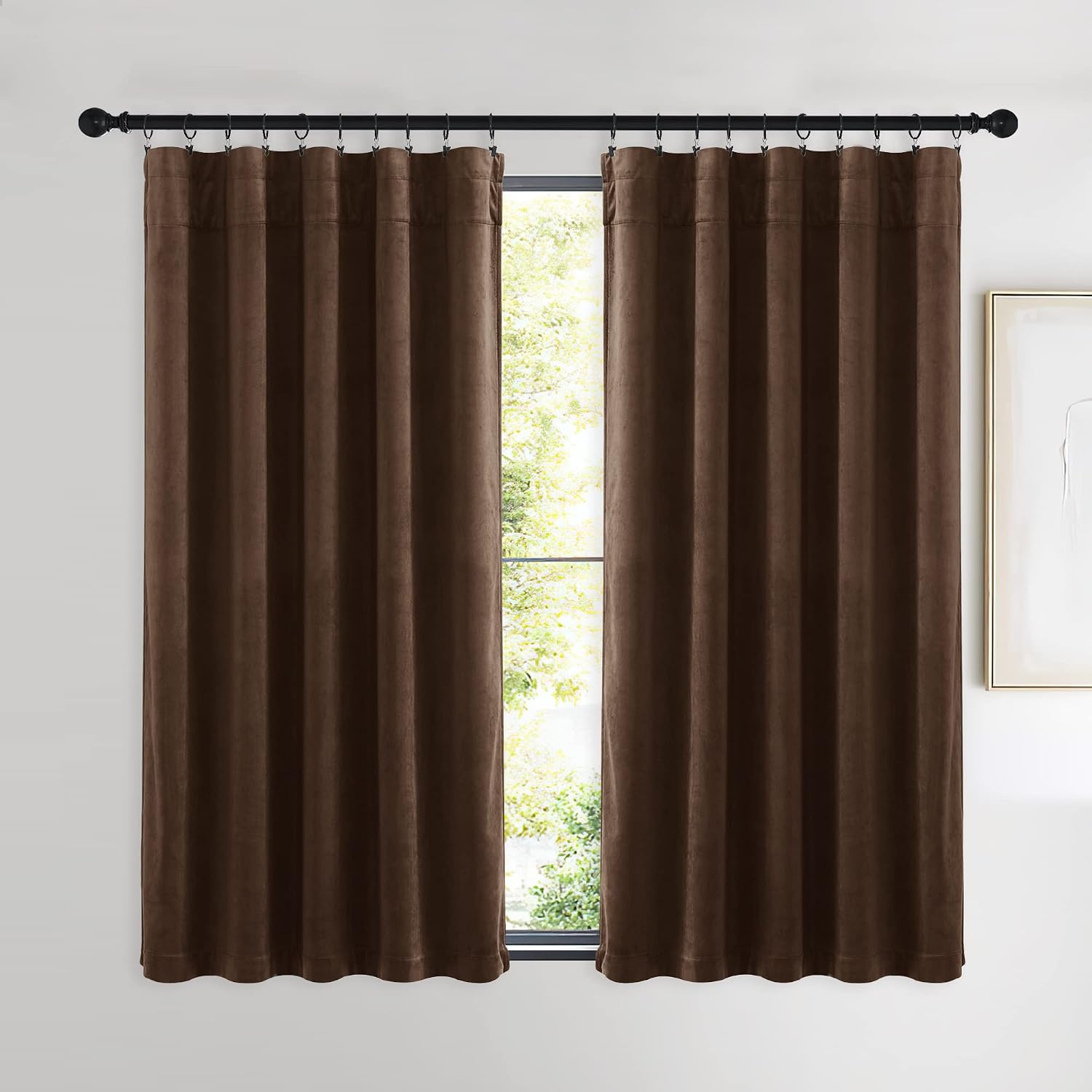 image:imageNICETOWN Black Velvet Blackout Curtains 96 inch Long 2 PanelsBrown Series Brown