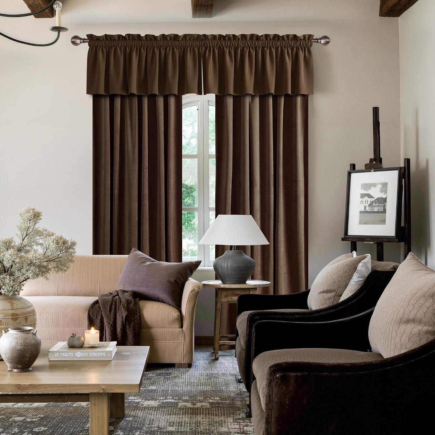 image:imageNICETOWN Black Velvet Blackout Curtains 96 inch Long 2 PanelsBrown Series Brown