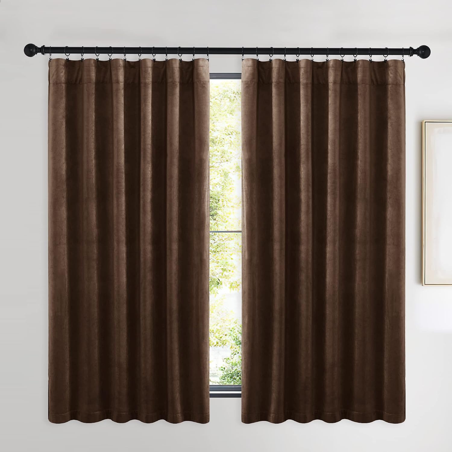 image:imageNICETOWN Black Velvet Blackout Curtains 96 inch Long 2 PanelsBrown Series Brown
