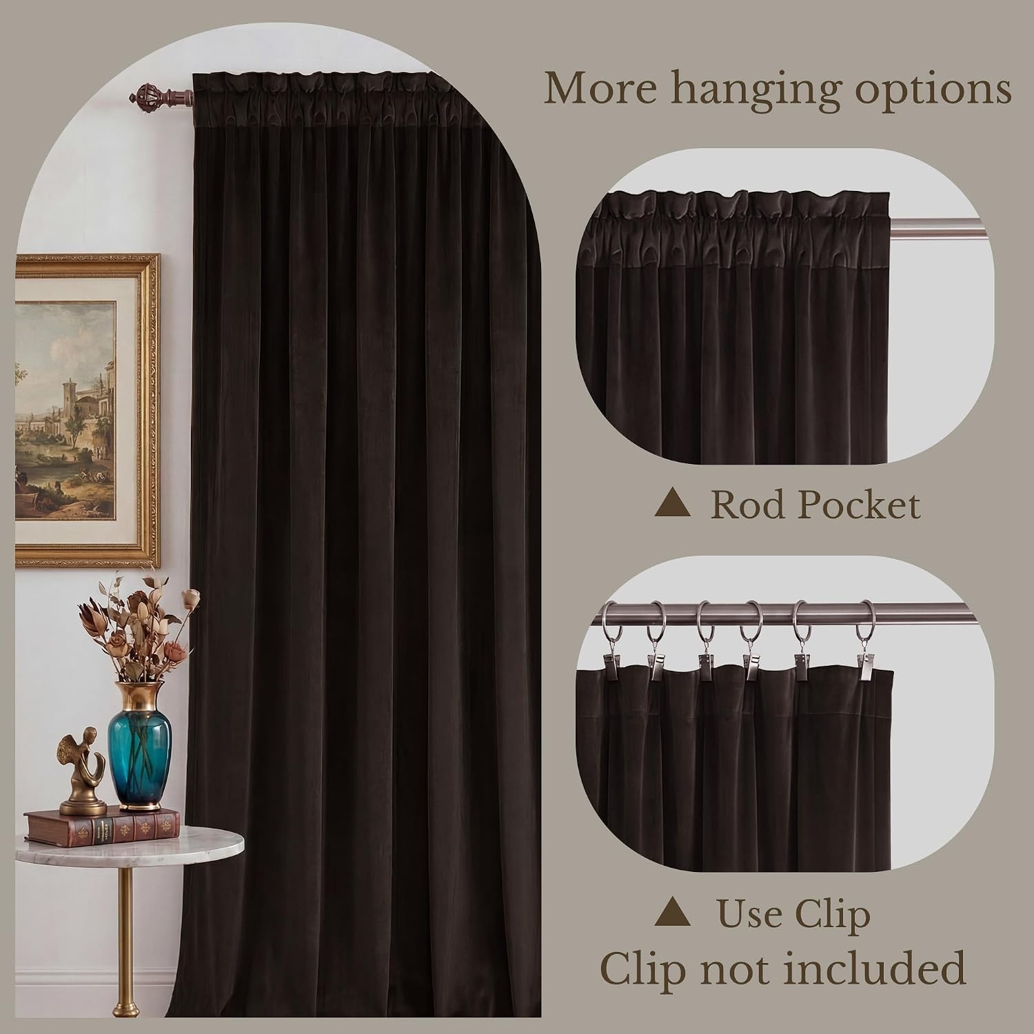image:imageNICETOWN Black Velvet Blackout Curtains 96 inch Long 2 PanelsBrown Series Brown