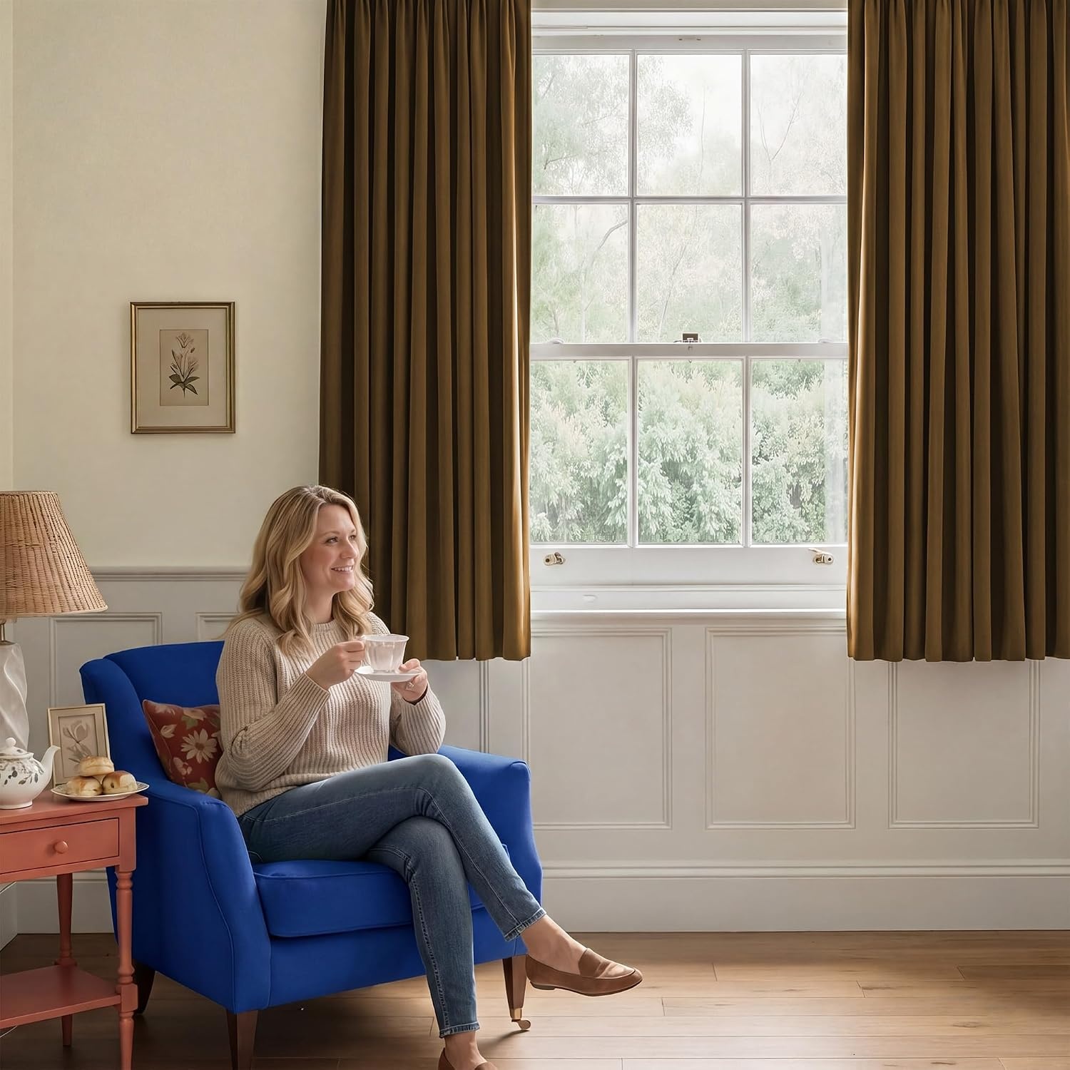 image:imageNICETOWN Black Velvet Blackout Curtains 96 inch Long 2 PanelsBrown Series Brown