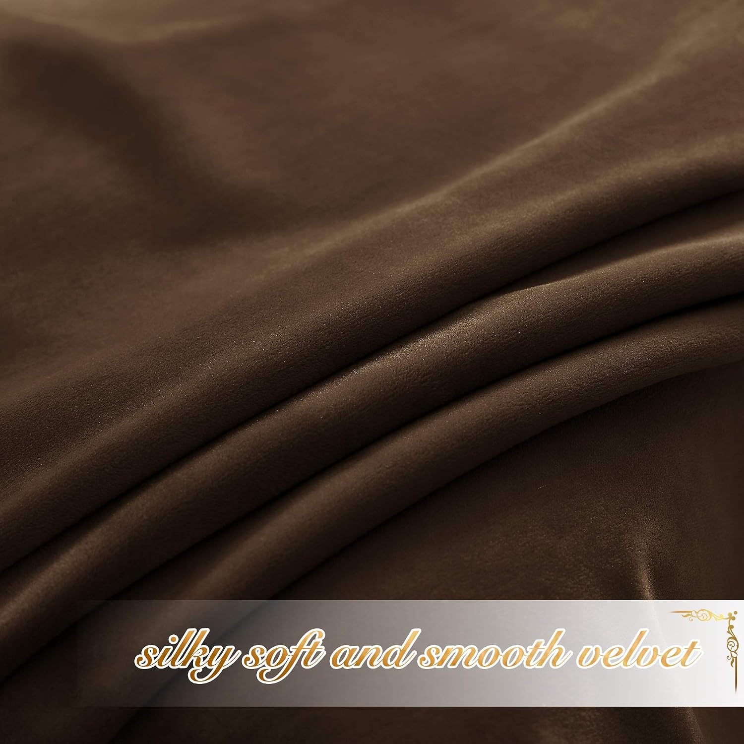image:imageNICETOWN Black Velvet Blackout Curtains 96 inch Long 2 PanelsBrown Series Brown