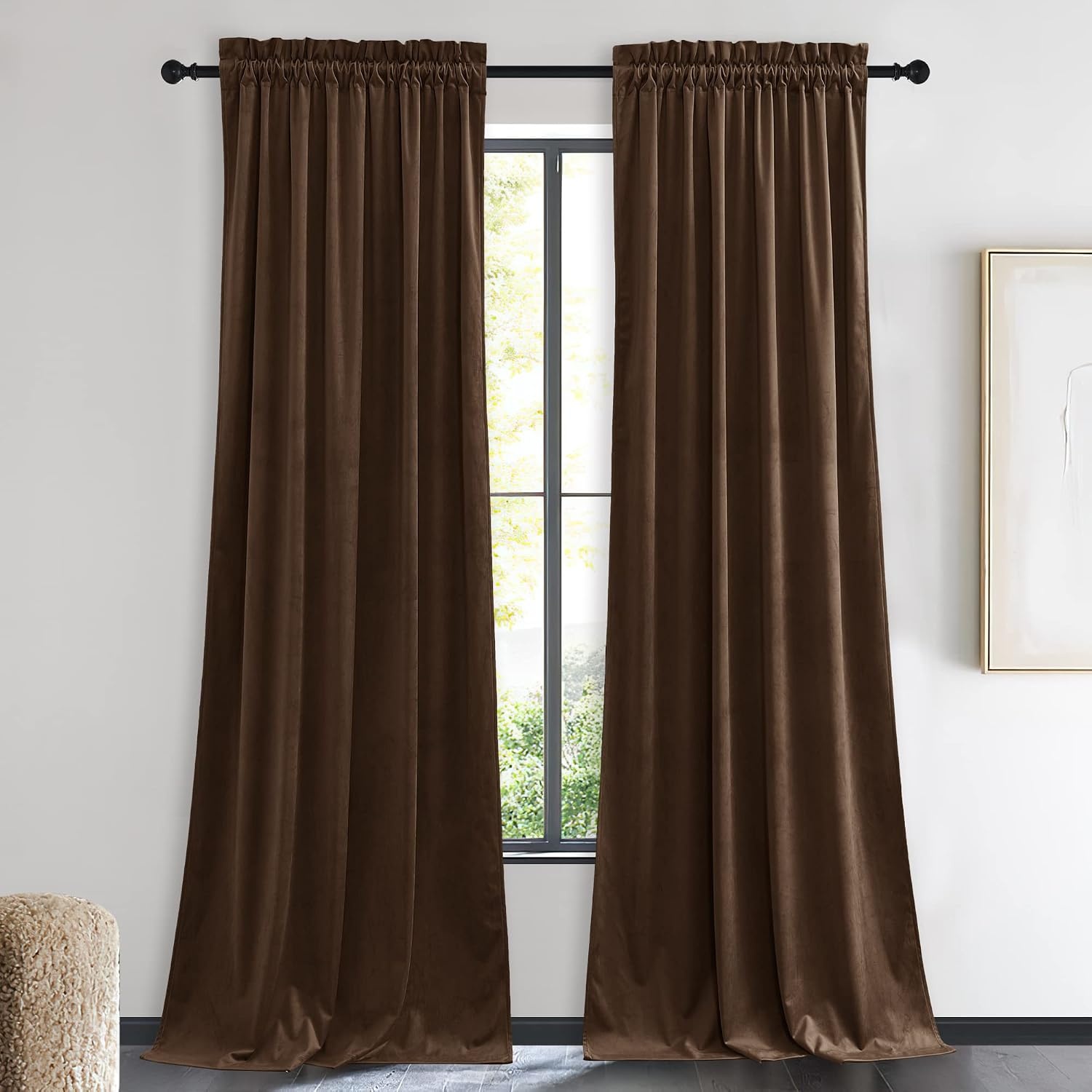 image:imageNICETOWN Black Velvet Blackout Curtains 96 inch Long 2 PanelsBrown Series Brown