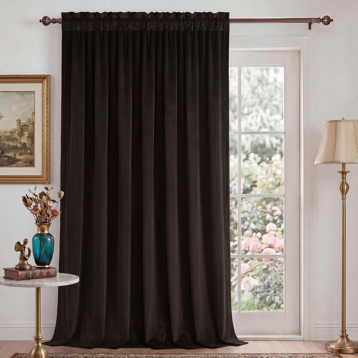 image:imageNICETOWN Black Velvet Blackout Curtains 96 inch Long 2 PanelsBrown Series Brown