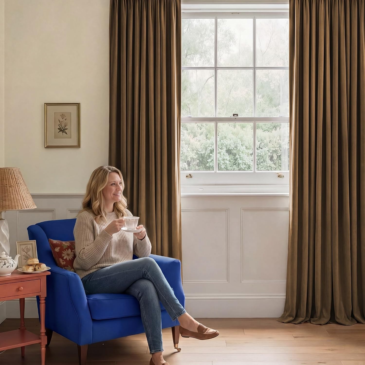 image:imageNICETOWN Black Velvet Blackout Curtains 96 inch Long 2 PanelsBrown Series Brown