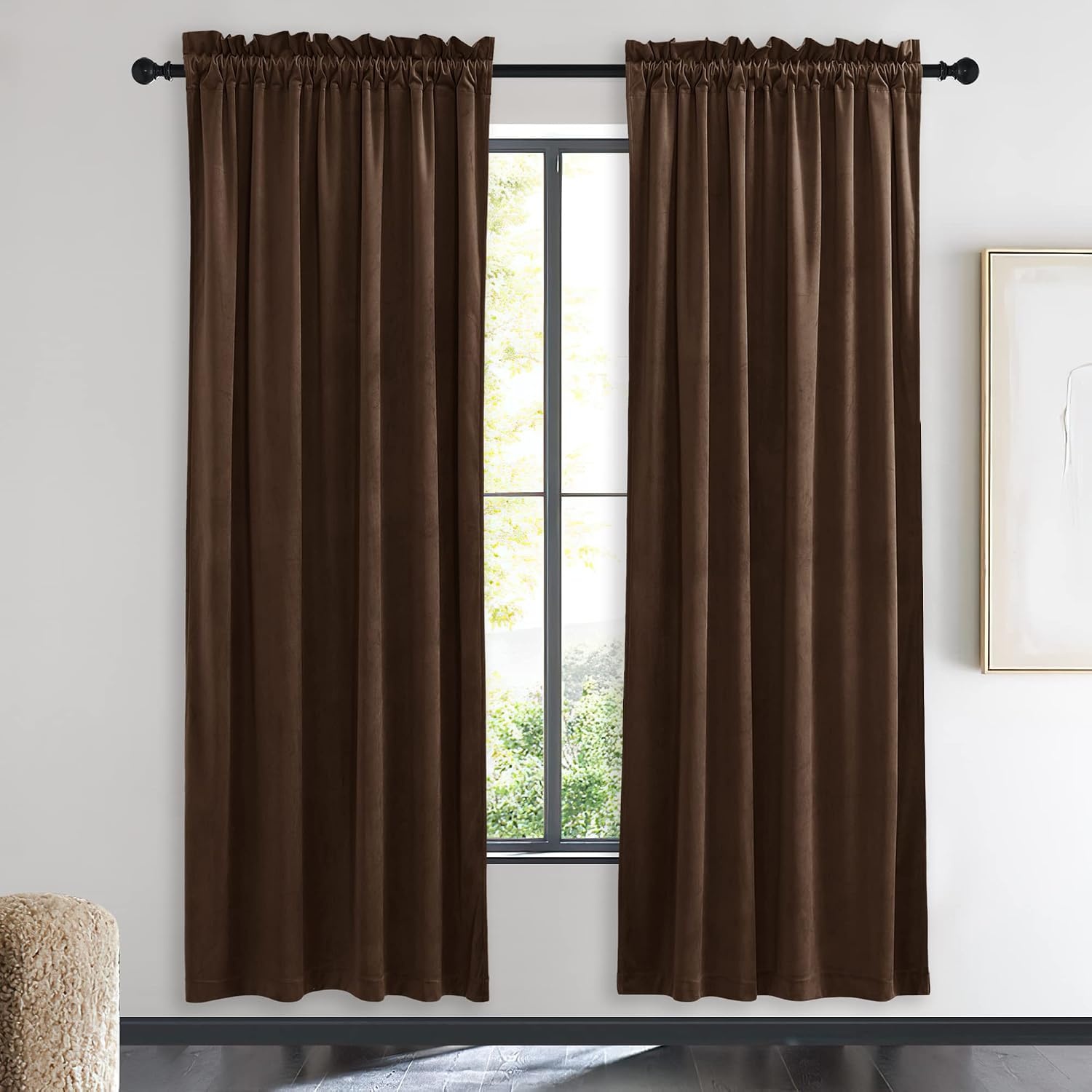 image:imageNICETOWN Black Velvet Blackout Curtains 96 inch Long 2 PanelsBrown Series Brown