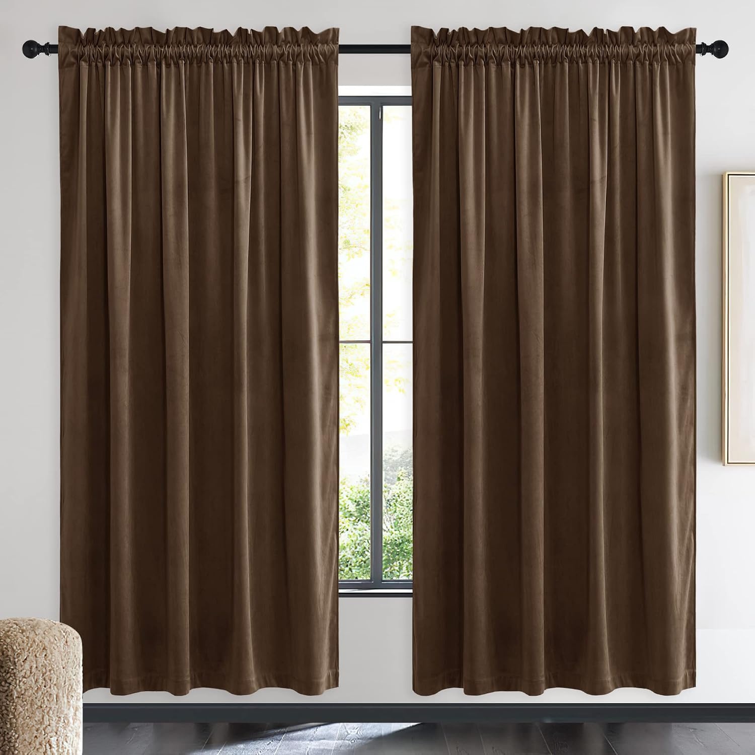 image:imageNICETOWN Black Velvet Blackout Curtains 96 inch Long 2 PanelsBrown Series Brown