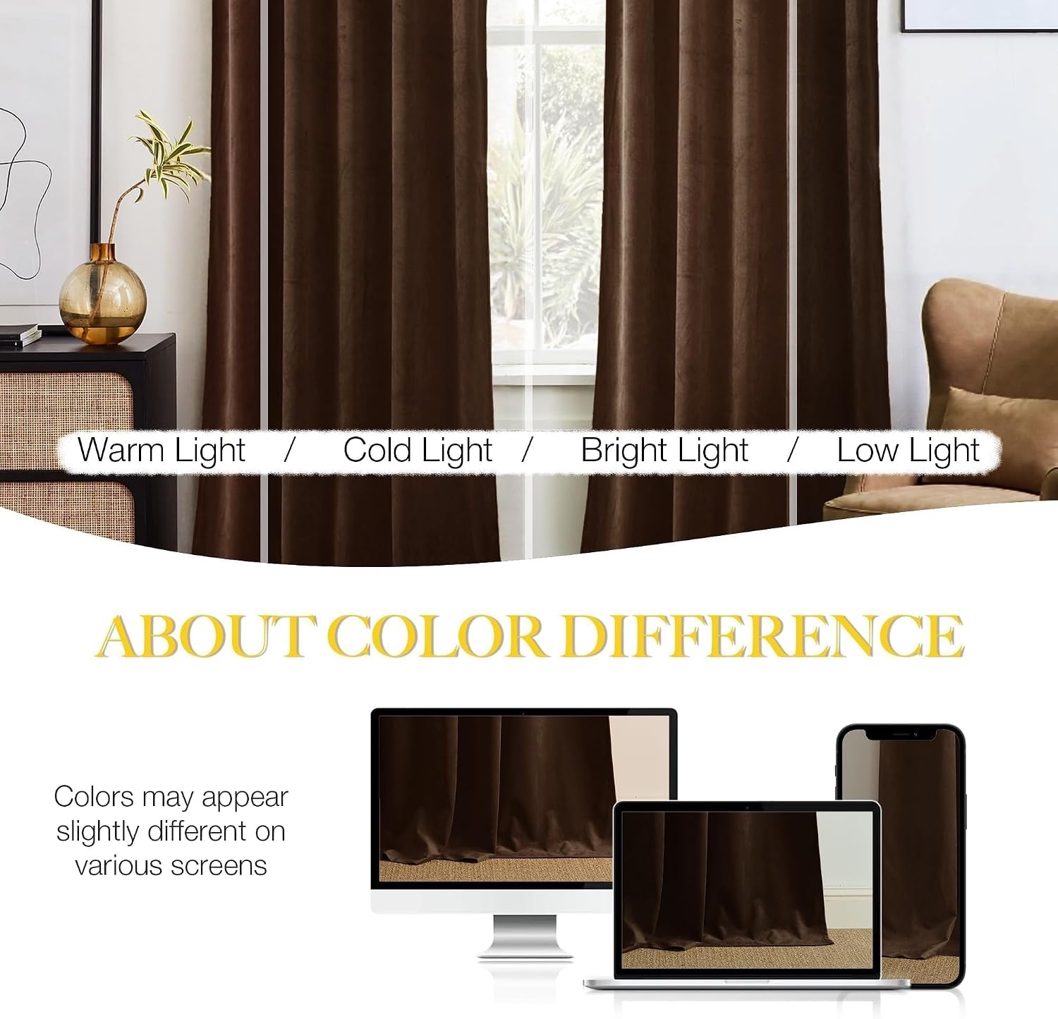 image:imageNICETOWN Black Velvet Blackout Curtains 96 inch Long 2 PanelsBrown Series Brown