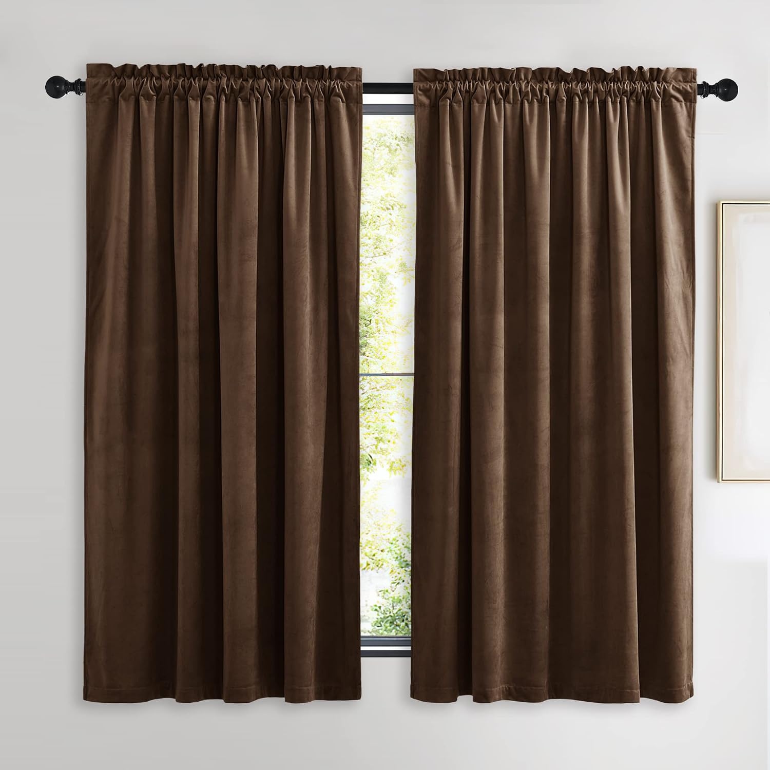 image:imageNICETOWN Black Velvet Blackout Curtains 96 inch Long 2 PanelsBrown Series Brown
