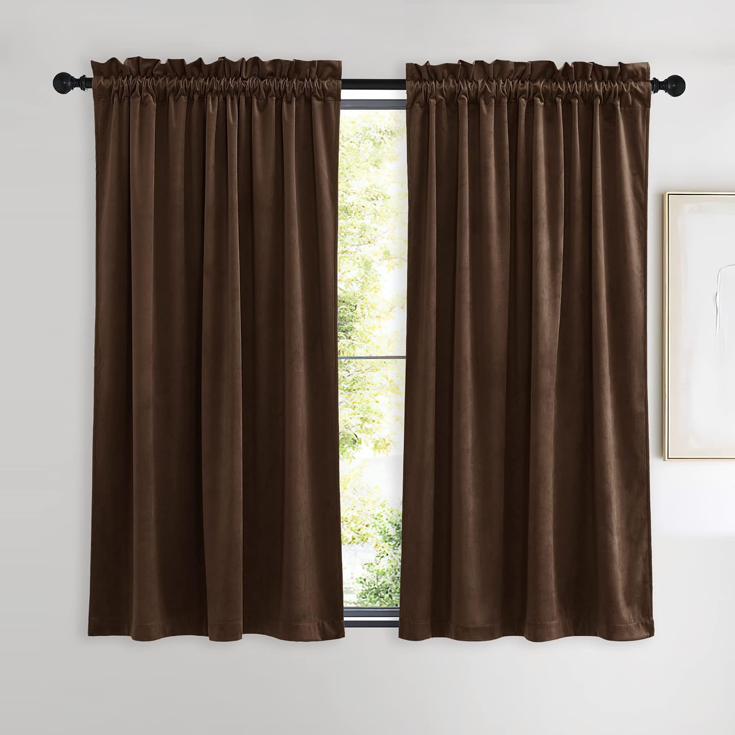 image:imageNICETOWN Black Velvet Blackout Curtains 96 inch Long 2 PanelsBrown Series Brown