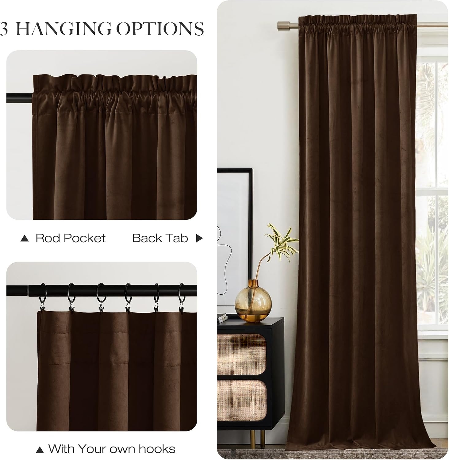 image:imageNICETOWN Black Velvet Blackout Curtains 96 inch Long 2 PanelsBrown Series Brown