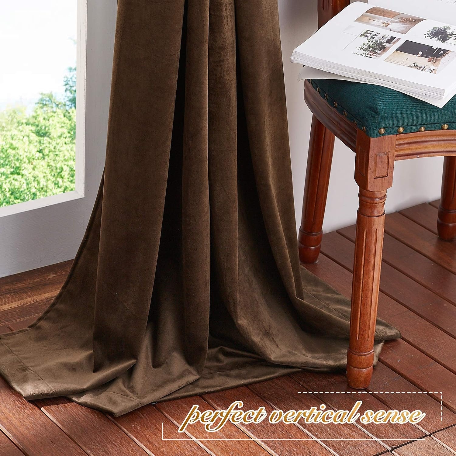 image:imageNICETOWN Black Velvet Blackout Curtains 96 inch Long 2 PanelsBrown Series Brown