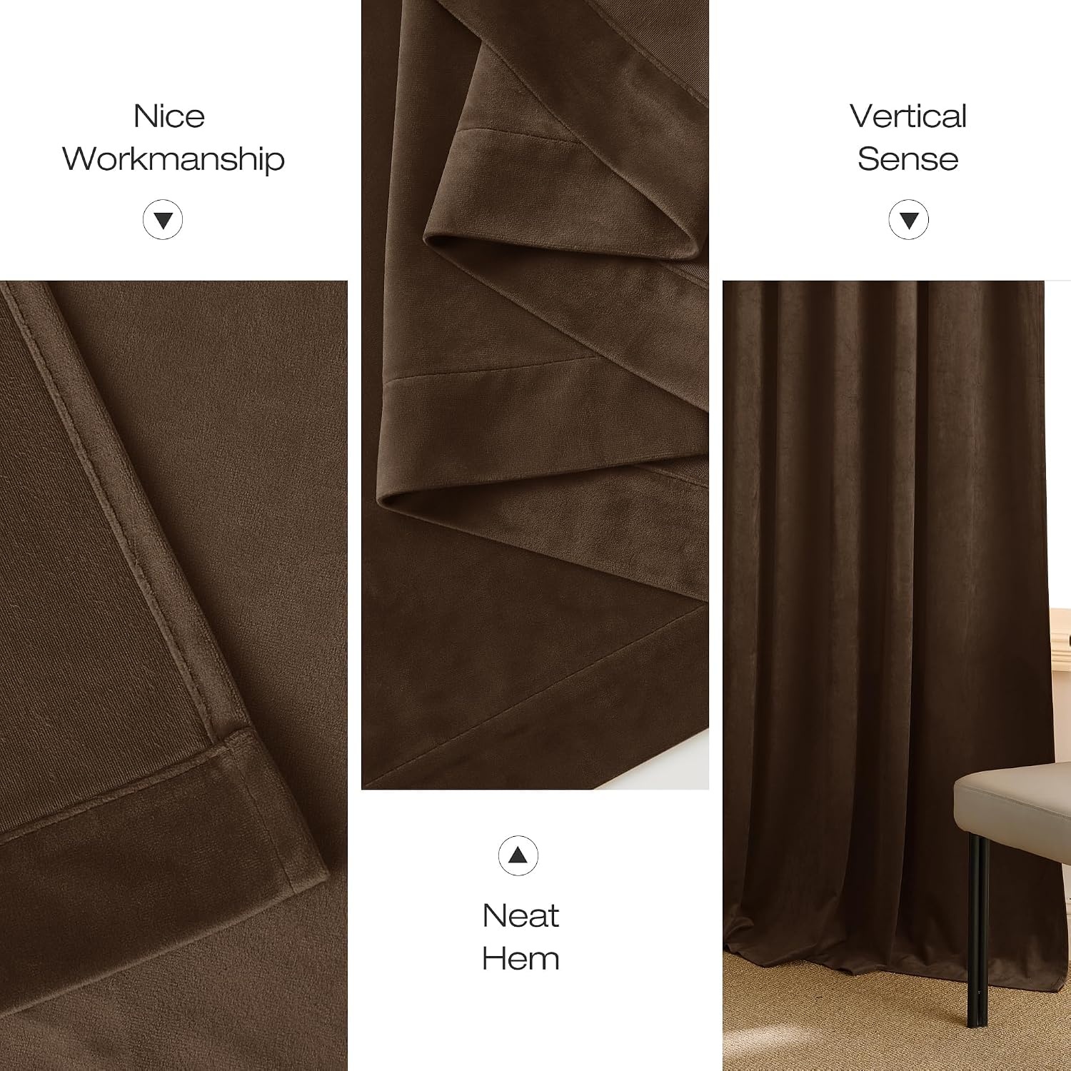 image:imageNICETOWN Black Velvet Blackout Curtains 96 inch Long 2 PanelsBrown Series Brown