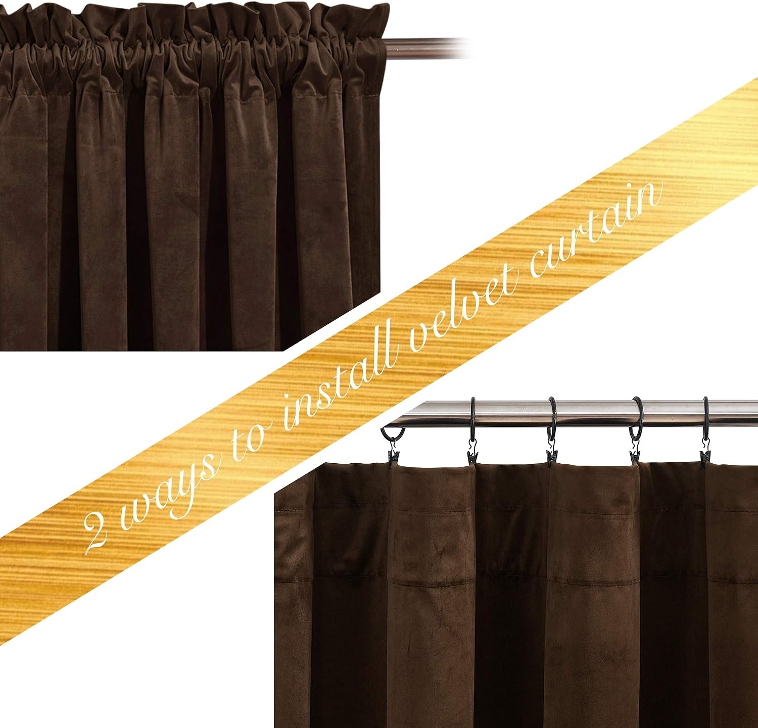 image:imageNICETOWN Black Velvet Blackout Curtains 96 inch Long 2 PanelsBrown Series Brown