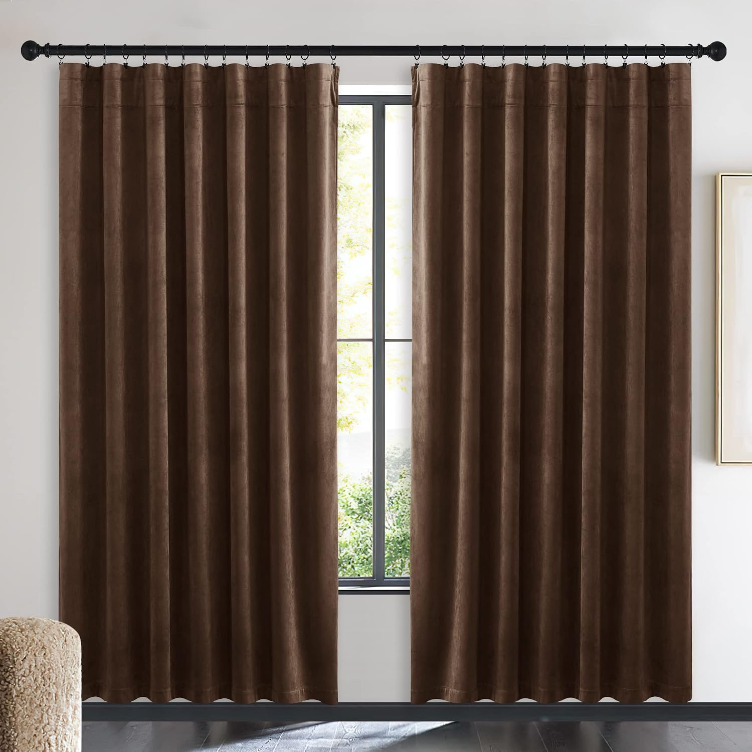 image:imageNICETOWN Black Velvet Blackout Curtains 96 inch Long 2 PanelsBrown Series Brown