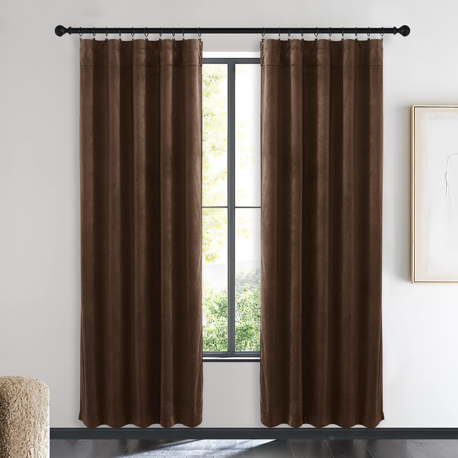 image:imageNICETOWN Black Velvet Blackout Curtains 96 inch Long 2 PanelsBrown Series Brown
