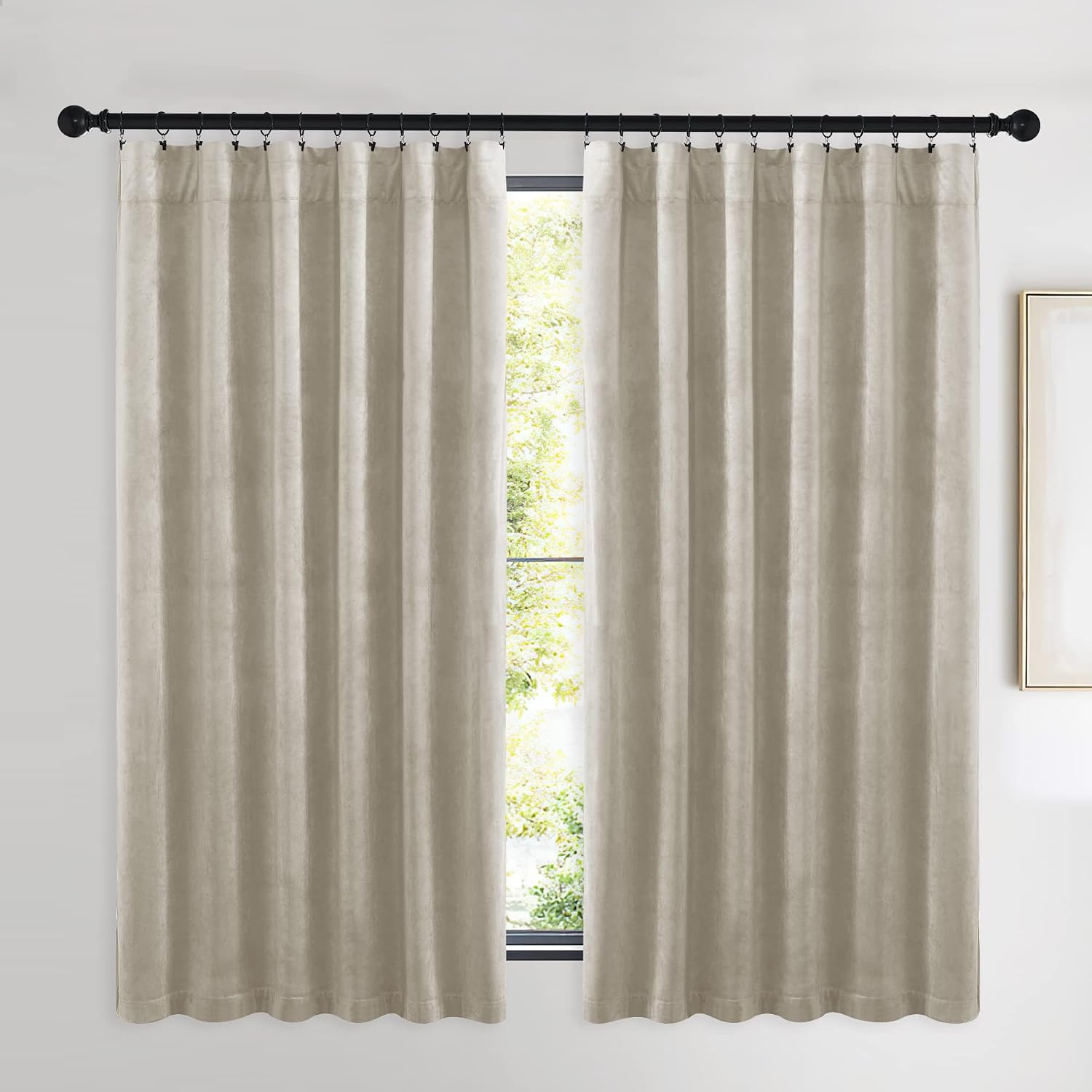 image:imageNICETOWN Black Velvet Blackout Curtains 96 inch Long 2 PanelsBrown Series Camel