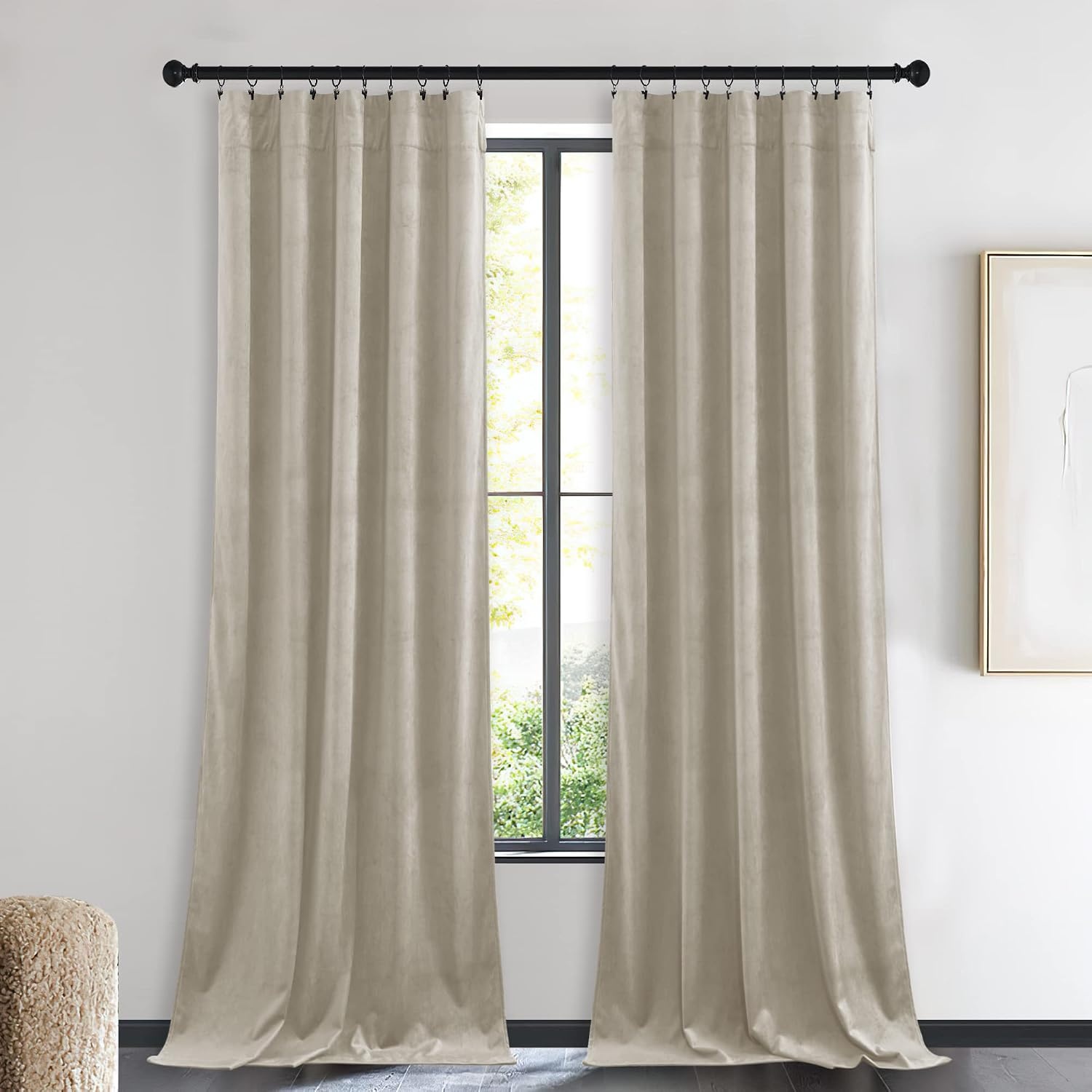 image:imageNICETOWN Black Velvet Blackout Curtains 96 inch Long 2 PanelsBrown Series Camel