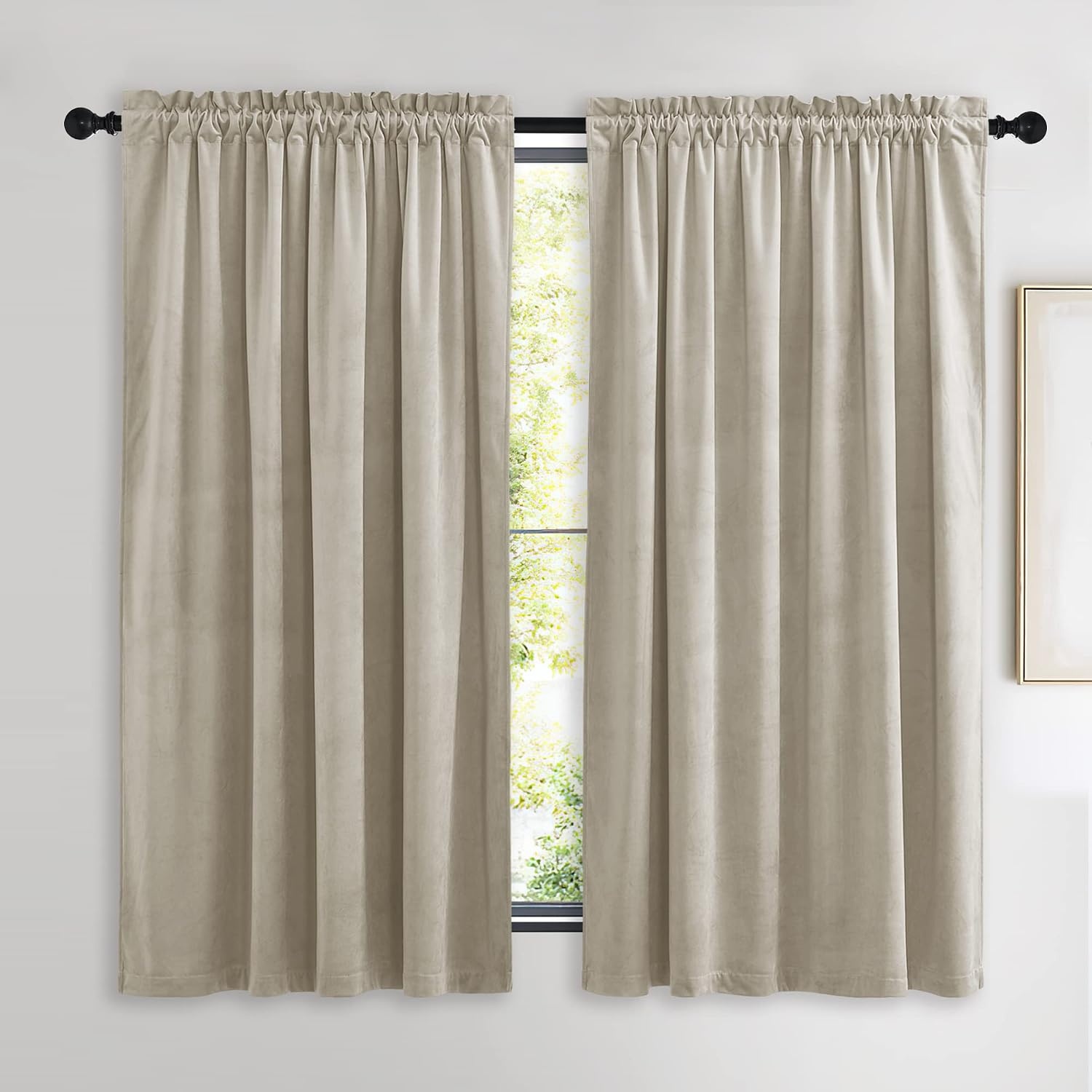 image:imageNICETOWN Black Velvet Blackout Curtains 96 inch Long 2 PanelsBrown Series Camel