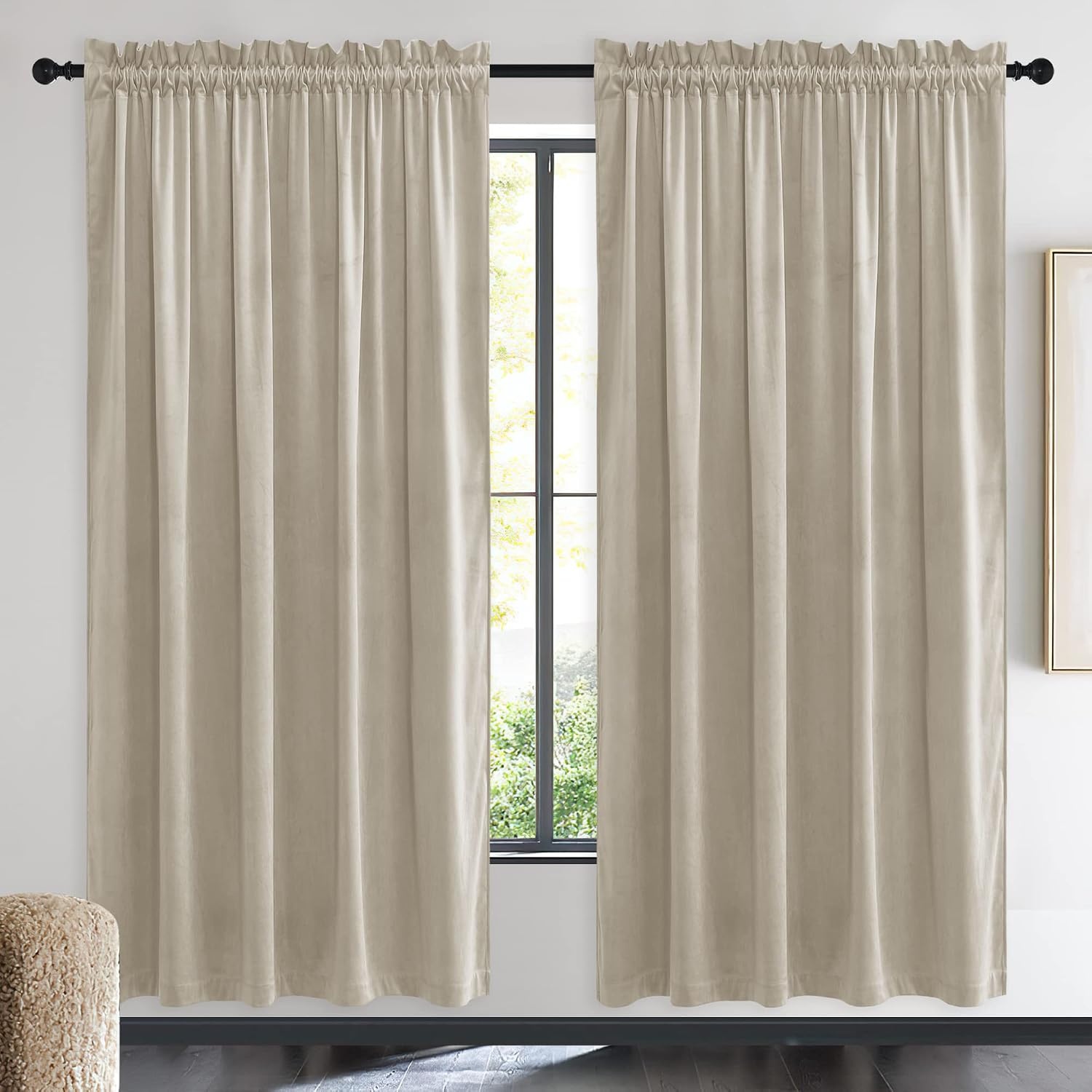 image:imageNICETOWN Black Velvet Blackout Curtains 96 inch Long 2 PanelsBrown Series Camel