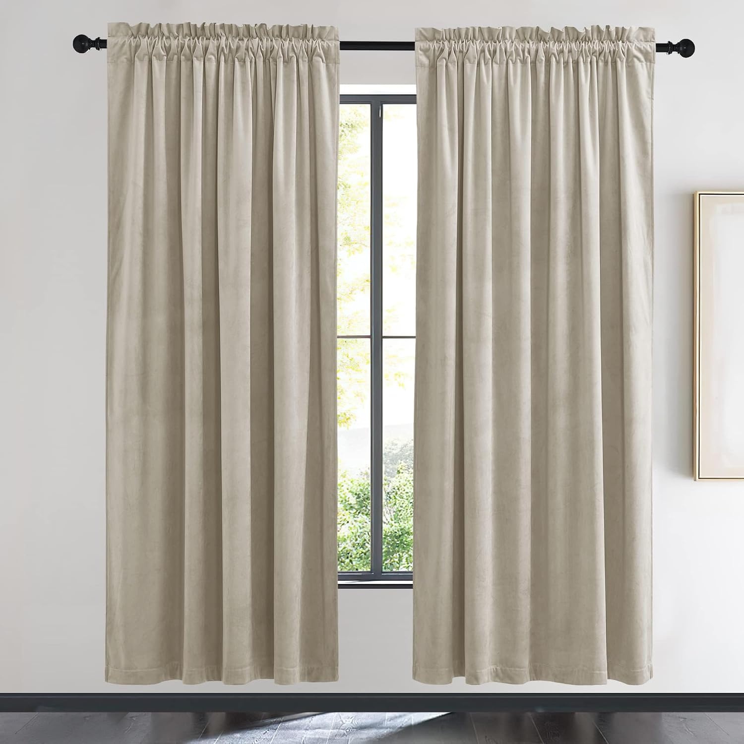 image:imageNICETOWN Black Velvet Blackout Curtains 96 inch Long 2 PanelsBrown Series Camel