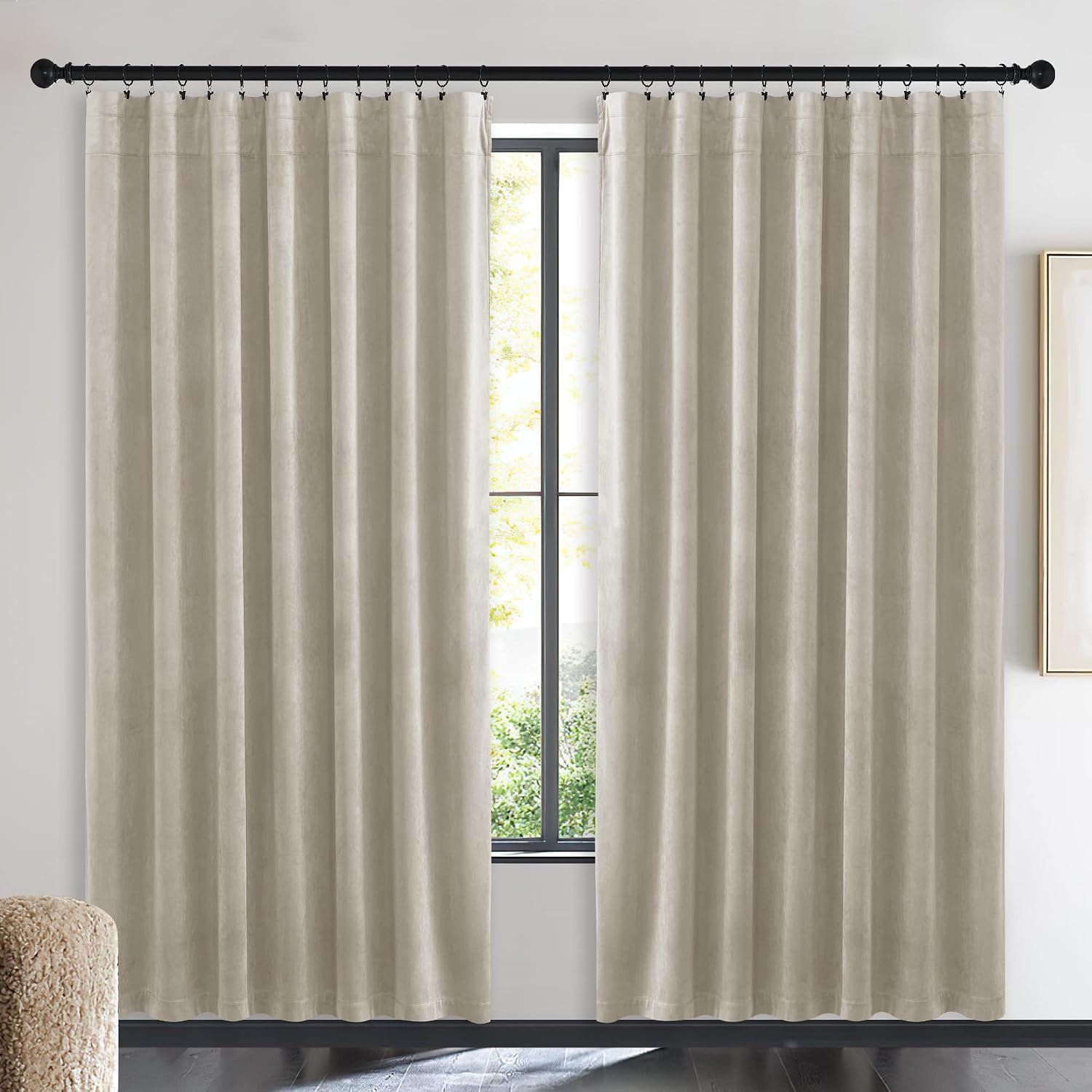 image:imageNICETOWN Black Velvet Blackout Curtains 96 inch Long 2 PanelsBrown Series Camel