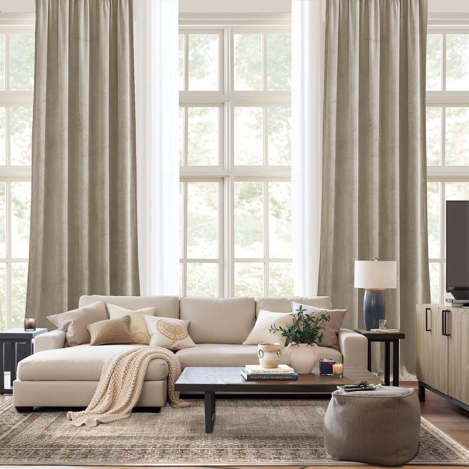 image:imageNICETOWN Black Velvet Blackout Curtains 96 inch Long 2 PanelsBrown Series Camel