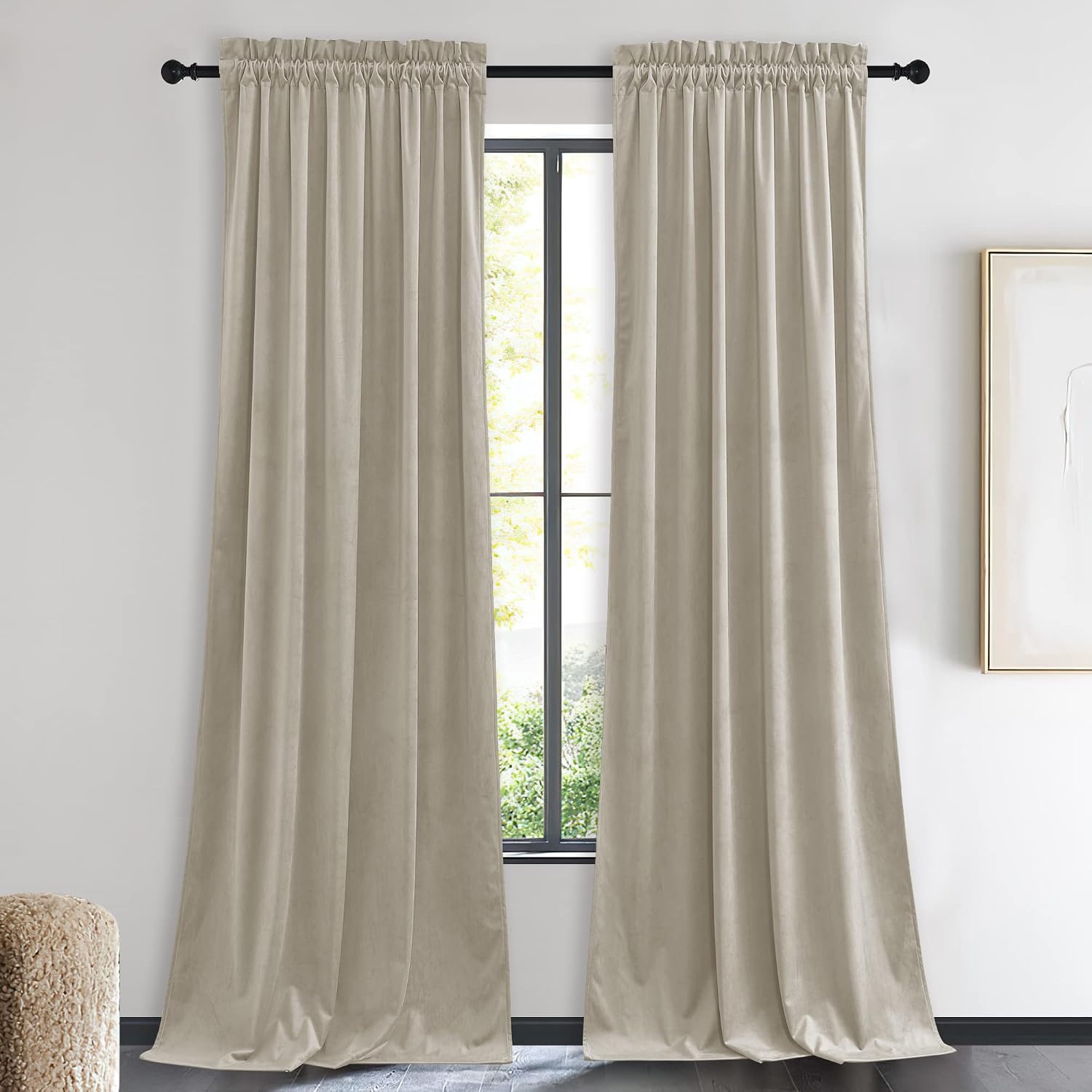image:imageNICETOWN Black Velvet Blackout Curtains 96 inch Long 2 PanelsBrown Series Camel