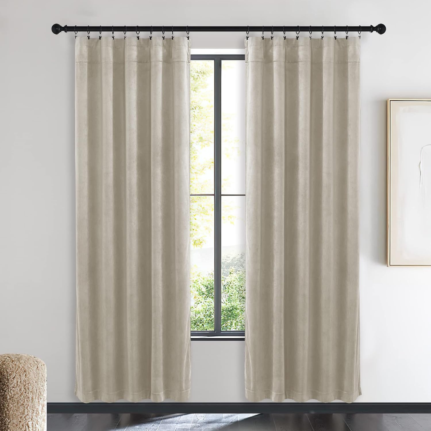 image:imageNICETOWN Black Velvet Blackout Curtains 96 inch Long 2 PanelsBrown Series Camel