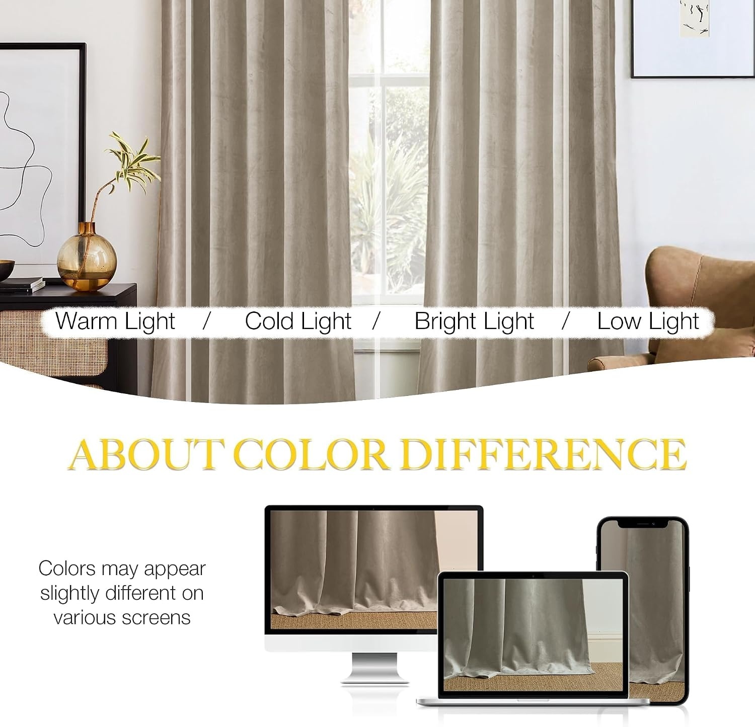 image:imageNICETOWN Black Velvet Blackout Curtains 96 inch Long 2 PanelsBrown Series Camel