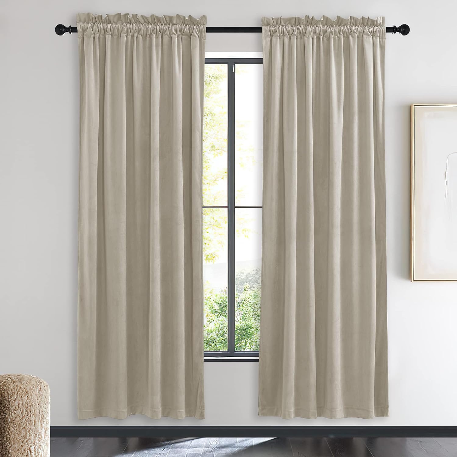 image:imageNICETOWN Black Velvet Blackout Curtains 96 inch Long 2 PanelsBrown Series Camel