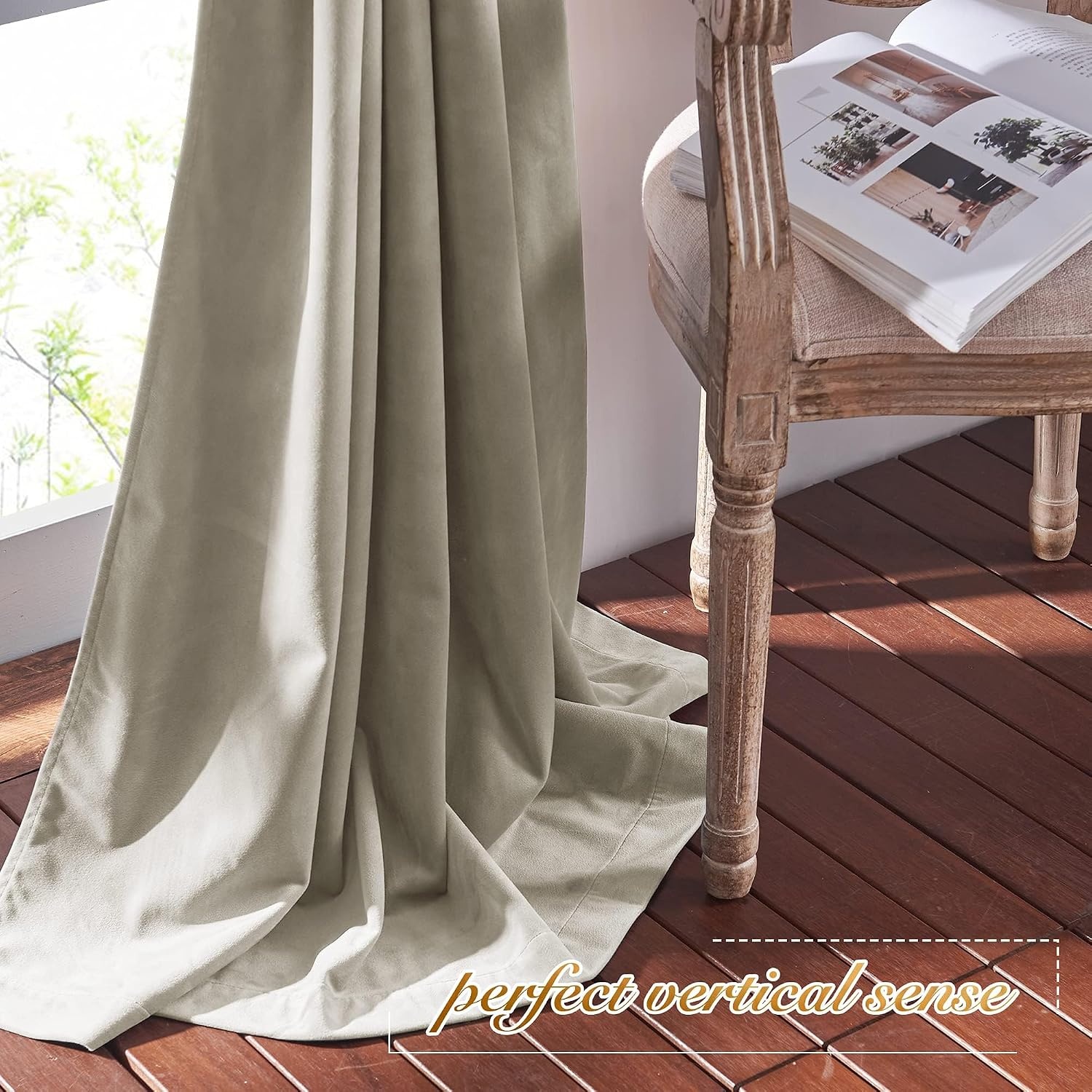 image:imageNICETOWN Black Velvet Blackout Curtains 96 inch Long 2 PanelsBrown Series Camel